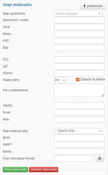Údaje dodávateľa - faktury-online.com